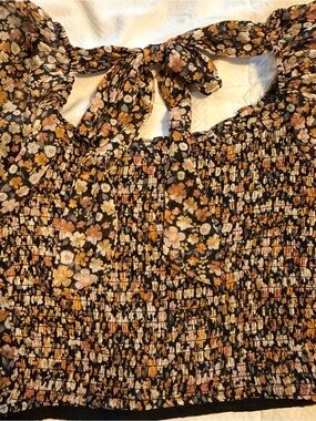 Altar'd State Black & Mustard Floral Smocked Top